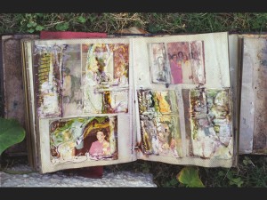 Image of a family photo album that has dissolved into colorful mold after Hurrican Katrina