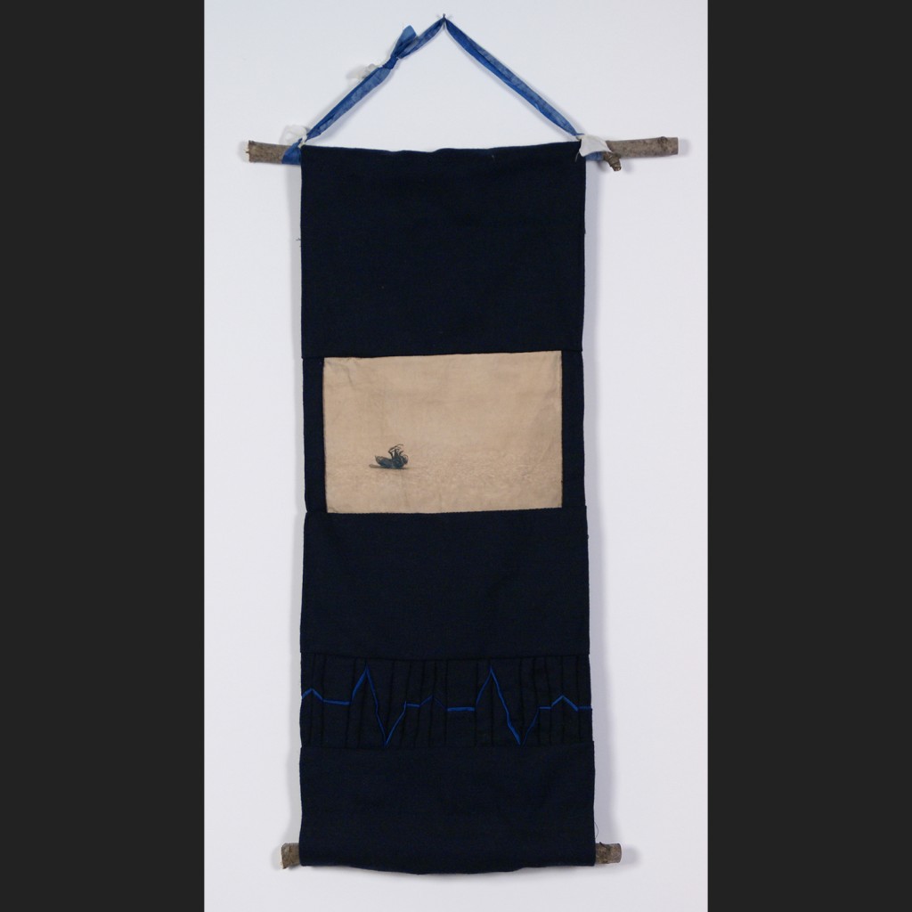 toned cyanotype image on fabric scroll